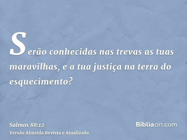 Serão conhecidas nas trevas as tuas maravilhas, e a tua justiça na terra do esquecimento?