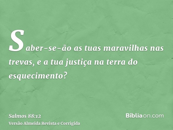 Saber-se-ão as tuas maravilhas nas trevas, e a tua justiça na terra do esquecimento?