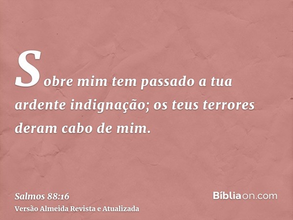 Sobre mim tem passado a tua ardente indignação; os teus terrores deram cabo de mim.