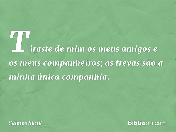 Tiraste de mim os meus amigos
e os meus companheiros;
as trevas são a minha única companhia. -- Salmo 88:18