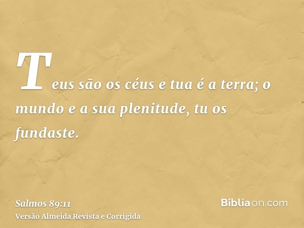 Teus são os céus e tua é a terra; o mundo e a sua plenitude, tu os fundaste.