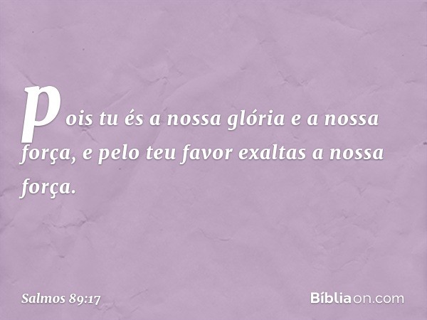 pois tu és a nossa glória e a nossa força,
e pelo teu favor exaltas a nossa força. -- Salmo 89:17