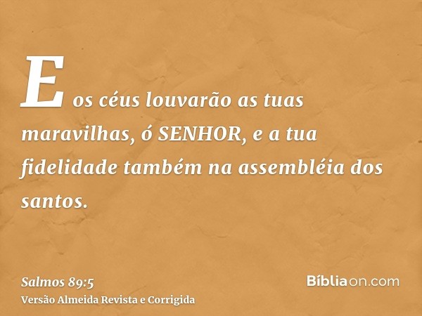 E os céus louvarão as tuas maravilhas, ó SENHOR, e a tua fidelidade também na assembléia dos santos.