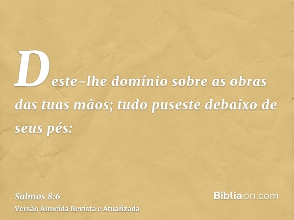 Deste-lhe domínio sobre as obras das tuas mãos; tudo puseste debaixo de seus pés: