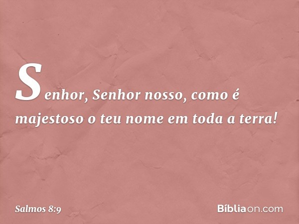 Senhor, Senhor nosso,
como é majestoso o teu nome em toda a terra! -- Salmo 8:9