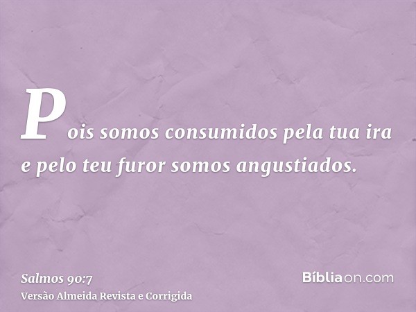 Pois somos consumidos pela tua ira e pelo teu furor somos angustiados.