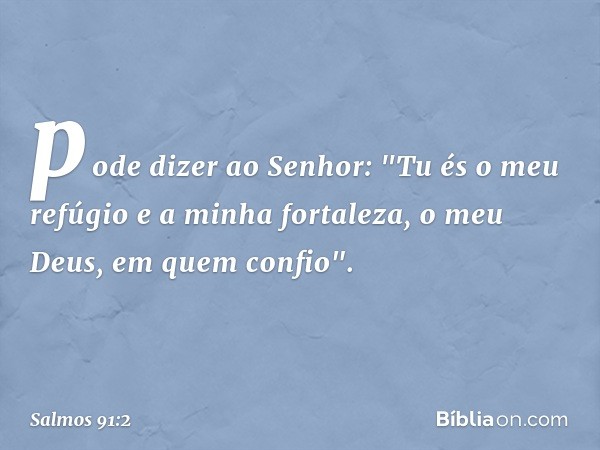 pode dizer ao Senhor:
"Tu és o meu refúgio e a minha fortaleza,
o meu Deus, em quem confio". -- Salmo 91:2