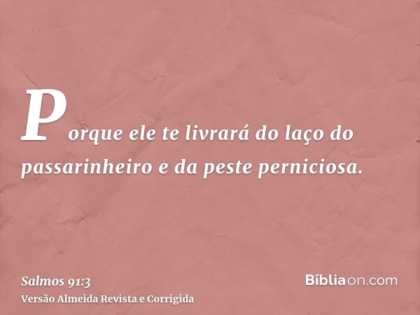 Porque ele te livrará do laço do passarinheiro e da peste perniciosa.