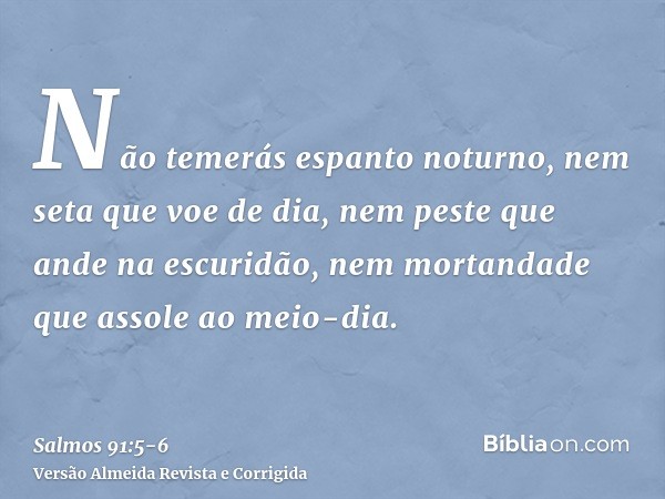 Não temerás espanto noturno, nem seta que voe de dia,nem peste que ande na escuridão, nem mortandade que assole ao meio-dia.