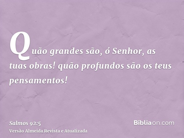 Quão grandes são, ó Senhor, as tuas obras! quão profundos são os teus pensamentos!