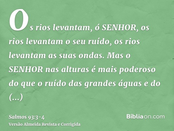 Os rios levantam, ó SENHOR, os rios levantam o seu ruído, os rios levantam as suas ondas.Mas o SENHOR nas alturas é mais poderoso do que o ruído das grandes águ