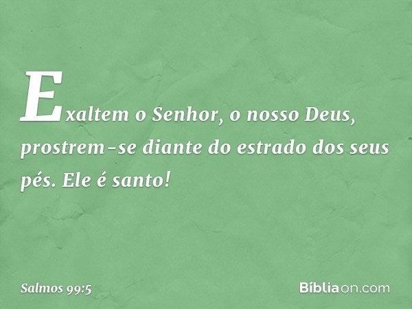 Exaltem o Senhor, o nosso Deus,
prostrem-se diante do estrado dos seus pés.
Ele é santo! -- Salmo 99:5