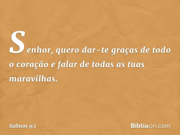 Senhor, quero dar-te graças de todo o coração
e falar de todas as tuas maravilhas. -- Salmo 9:1