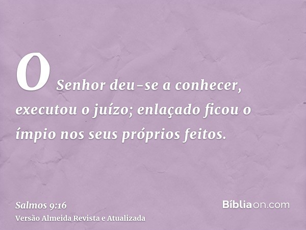 O Senhor deu-se a conhecer, executou o juízo; enlaçado ficou o ímpio nos seus próprios feitos.