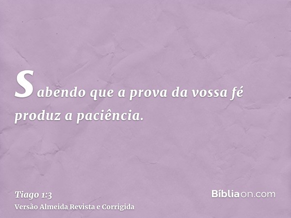 sabendo que a prova da vossa fé produz a paciência.