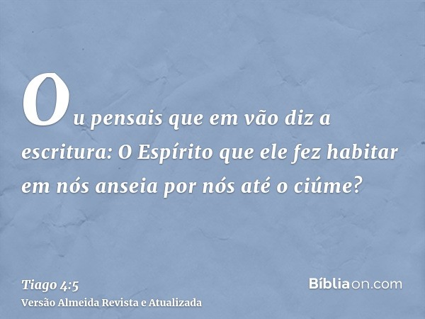 Ou pensais que em vão diz a escritura: O Espírito que ele fez habitar em nós anseia por nós até o ciúme?