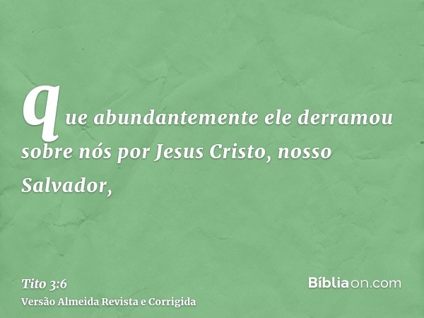 que abundantemente ele derramou sobre nós por Jesus Cristo, nosso Salvador,