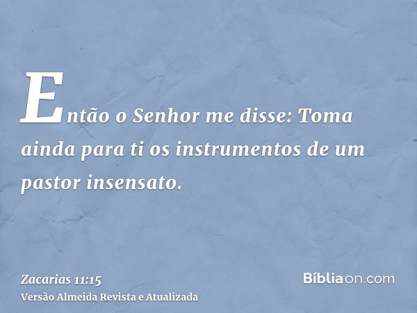 Então o Senhor me disse: Toma ainda para ti os instrumentos de um pastor insensato.