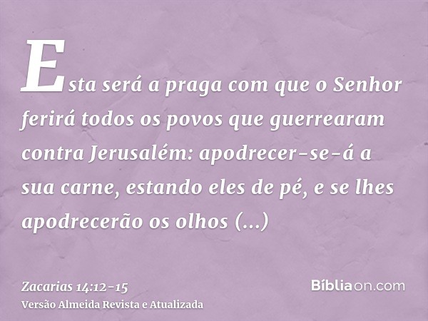 Esta será a praga com que o Senhor ferirá todos os povos que guerrearam contra Jerusalém: apodrecer-se-á a sua carne, estando eles de pé, e se lhes apodrecerão 