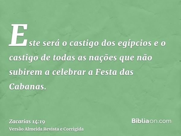 Este será o castigo dos egípcios e o castigo de todas as nações que não subirem a celebrar a Festa das Cabanas.