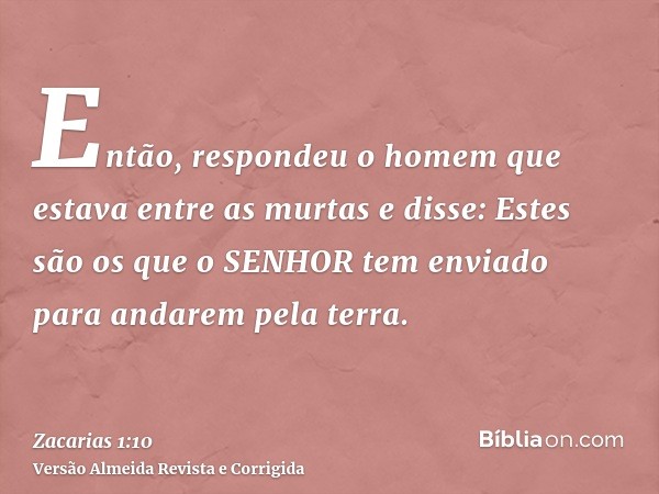 Então, respondeu o homem que estava entre as murtas e disse: Estes são os que o SENHOR tem enviado para andarem pela terra.