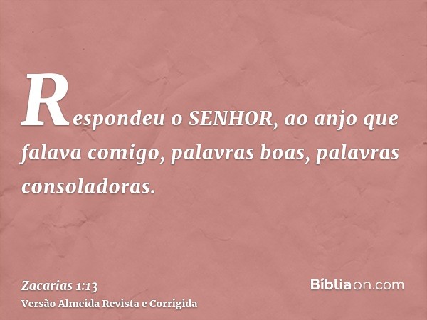 Respondeu o SENHOR, ao anjo que falava comigo, palavras boas, palavras consoladoras.