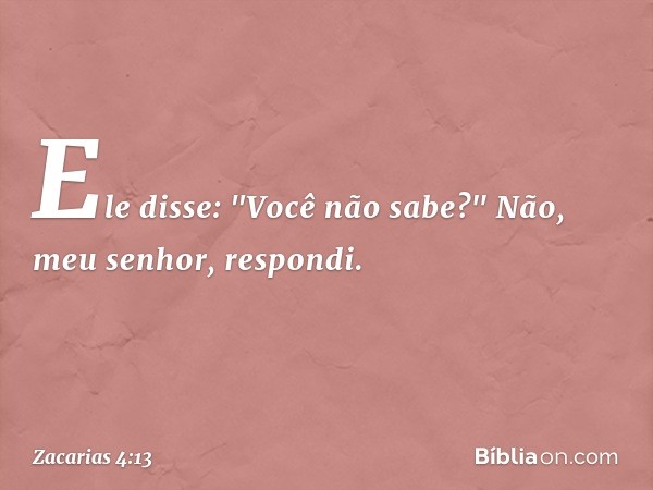 Ele disse: "Você não sabe?"
Não, meu senhor, respondi. -- Zacarias 4:13