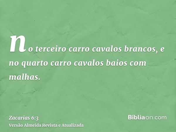 no terceiro carro cavalos brancos, e no quarto carro cavalos baios com malhas.