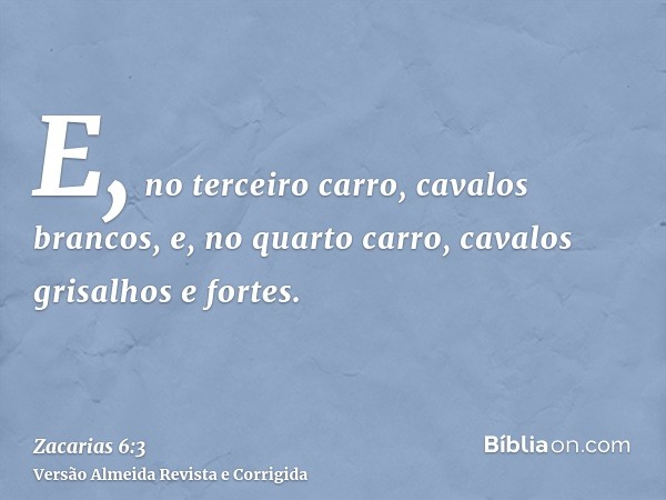 E, no terceiro carro, cavalos brancos, e, no quarto carro, cavalos grisalhos e fortes.