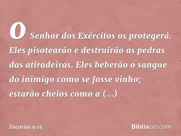 o Senhor dos Exércitos os protegerá.
Eles pisotearão e destruirão
as pedras das atiradeiras.
Eles beberão o sangue do inimigo
como se fosse vinho;
estarão cheio